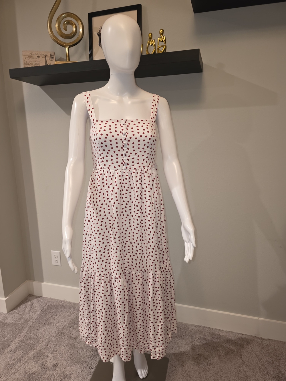LC Lauren Conrad White Midi Dress with Red Polka Dots